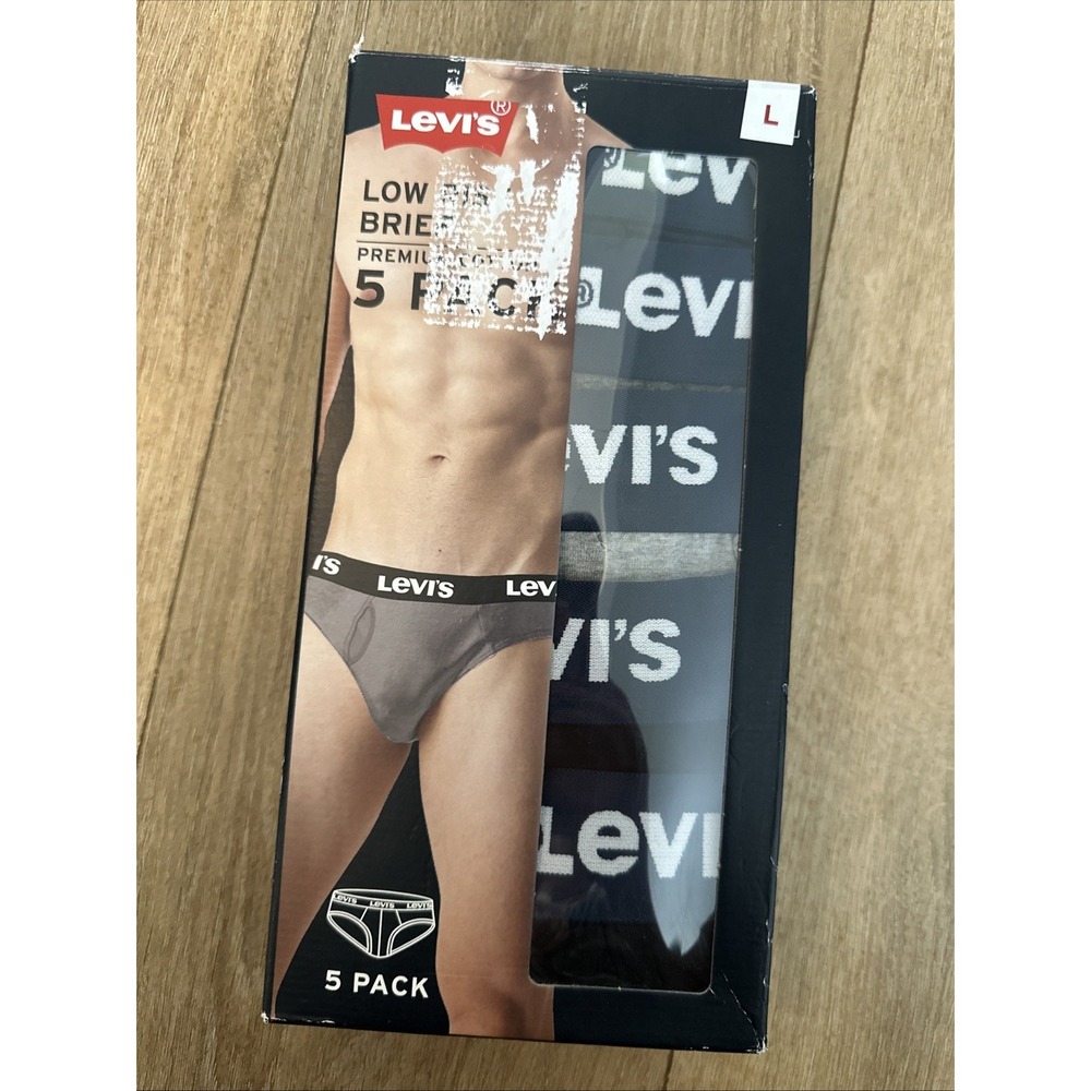 Levi's Men Large Low Rise Brief Underwear Premium Cotton 5 Pack Blue‎ Gray